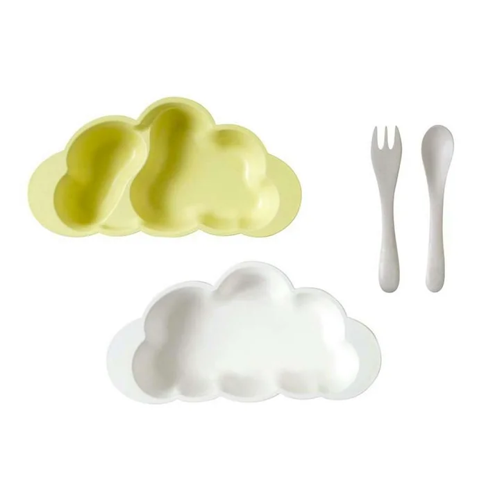 Baby Cloud-Shaped Double Layer Dinner Set Yellow 4-piece Set
