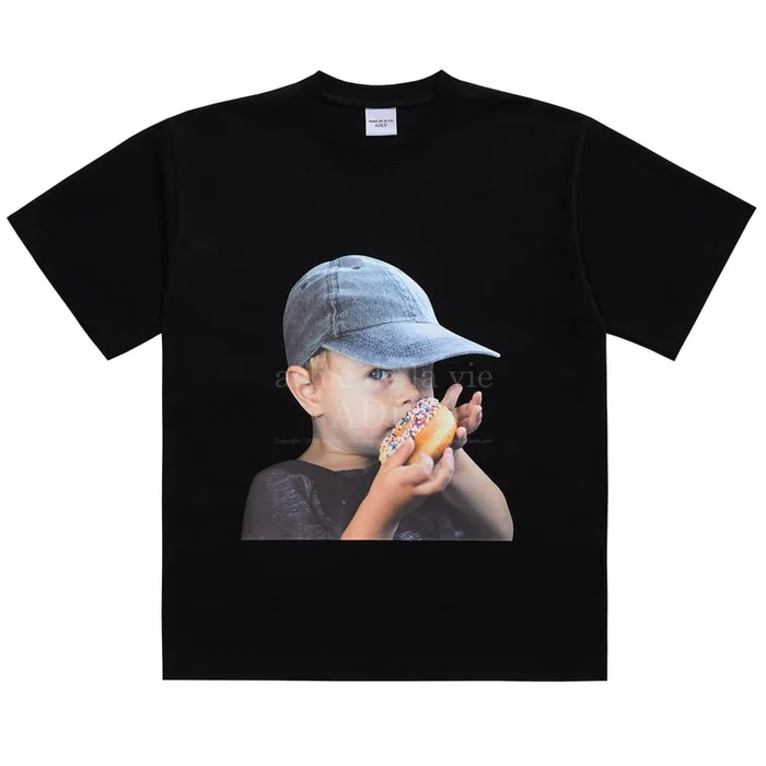 BABY FACE SHORT SLEEVE T-SHIRT BLACK CAP BOY SIZE 2