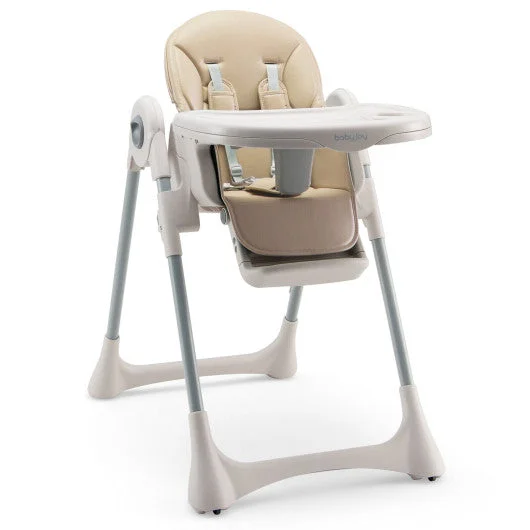 Baby Folding High Chair Dining Chair with Adjustable Height and Footrest-Beige