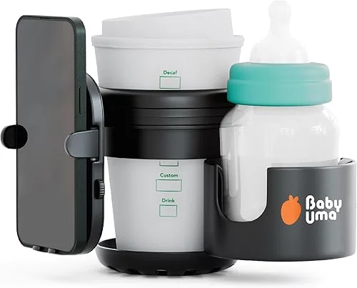 Baby Uma 3-in-1 Cup Holder Phone Holder – Universal Stroller Cup Holder Attachment with 360° Phone Mount, Stanley Cupholder for Stroller, Stroller Accessories