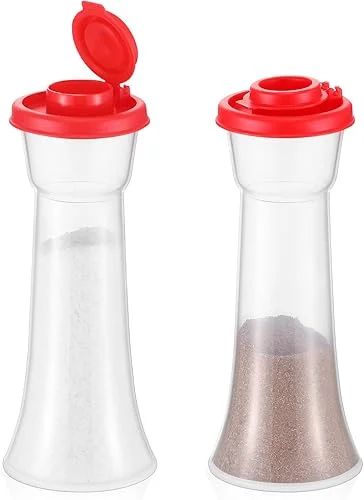 Baderke 2 Set Plastic Salt and Pepper Shakers Hourglass Salt and Pepper Shakers with Lids Large Covered for Camping Outdoor Lunch Home Kitchen Restaurant(Red)