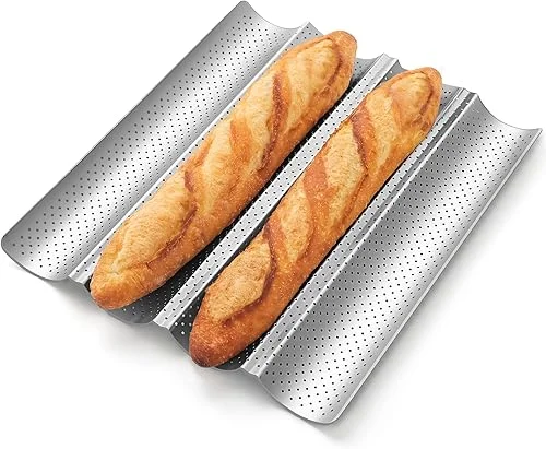 Baguette Bread Pan, Premium Nonstick Perforated Baguette Pan for French Bread Baking, 4 Loaves Baguette Baking Tray for Sourdough, Italian Bread, Perfect for Creating Crisp Golden-Brown Crust