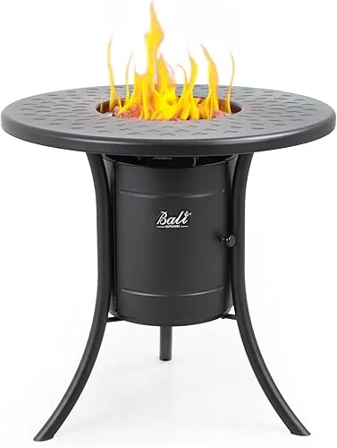 BALI OUTDOORS Propane Fire Pit Outside, Outdoor Fire Pit Black, Round Fire Pit Table Patio