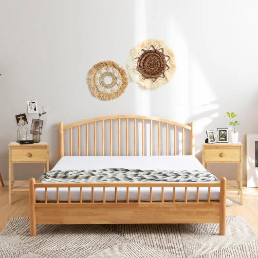 Bamboo Nightstand with Drawer and Open Shelf-Natural