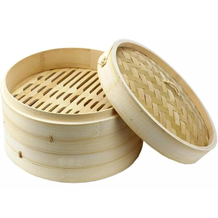 Bamboo Steamer Basket with Lid Multi-use Traditional Dumpling Steamer Food Steamer (6inch – 2 tier)