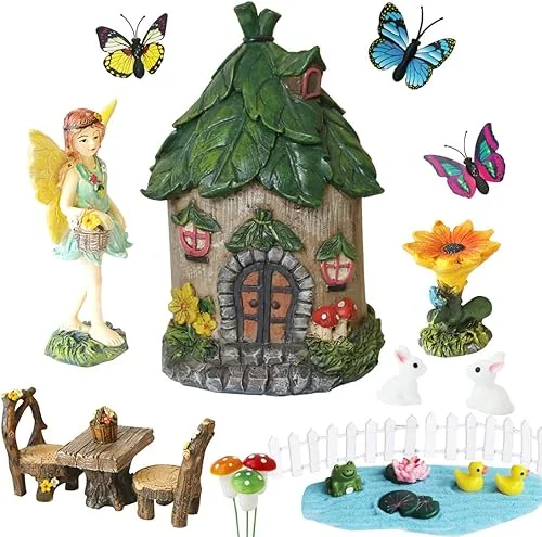 BangBangDa Miniature Fairy Garden Accessories Outdoor – Small Fairies Figurines Items Fairy House Table Chair Set Fairy Garden Fairies Kit for Kids Fairy Figures Mini Garden Ornaments