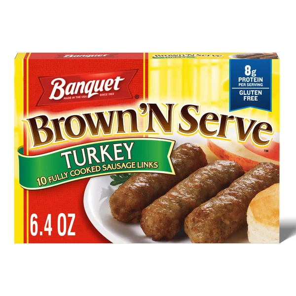 Banquet Brown ‘N Serve Turkey Sausage Links, Frozen Meat for Breakfast