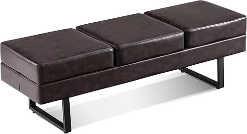 BarberPub Waiting Room Chairs, Heavy Duty Office Guest Reception Bench, Faux Leather Upholstered Lobby Chairs for Salon, Conference Room 7008 (Brown)