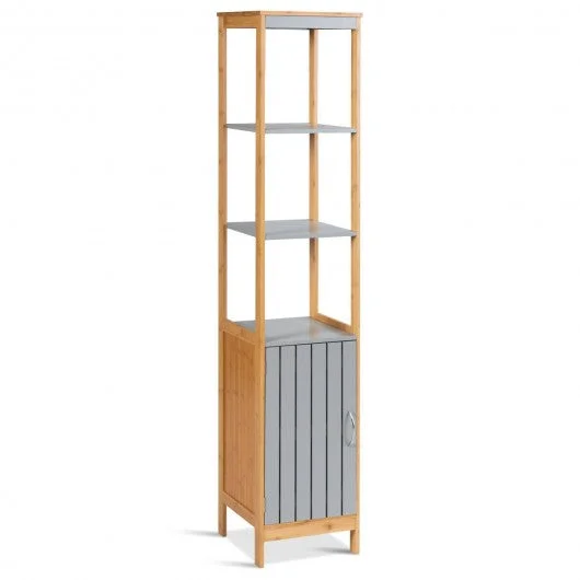 Bathroom Floor Cabinet Bamboo 5-Tier Concise Freestanding Storage Shelf