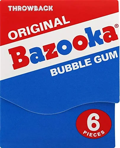 Bazooka Bubble Gum Individually Wrapped Pink Chewing Gum in Original Flavor – 6 Piece Mini-Wallet Packs (Pack of 12)