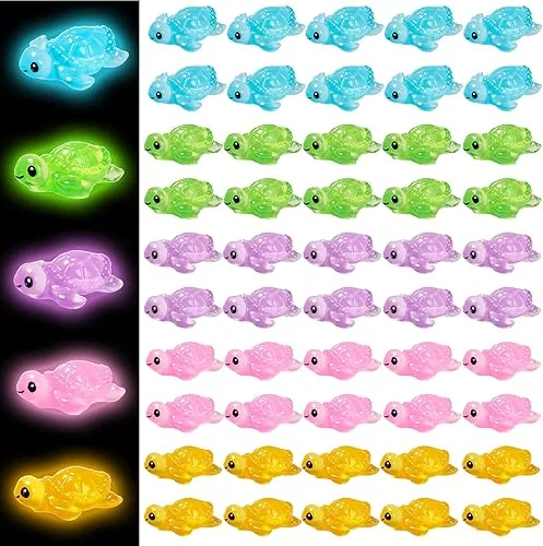 Bbiamsleep 50 Pcs Miniature Turtle Figurine Mini Turtle Figurine Mini Resin Turtle Glow in The Dark Tiny Turtle for Fairy Garden Micro Landscape Decor(Luminous)