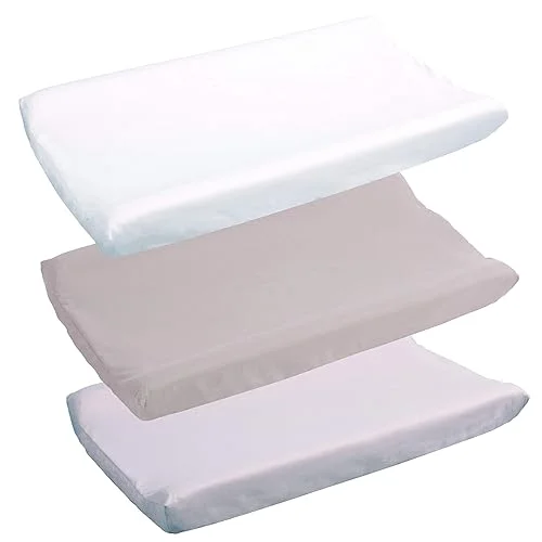 Belsden 3 Pack Microfiber Soft Changing Pad Cover, with 2 Considerate Safety Belt Holes, Durable Diaper Change Table Sheet Set for Baby Boys Girls, 16''x32''x8'', White & Grey & Light Grey