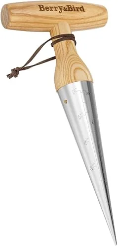 Berry&Bird Hand Dibber – Precision Wood Handle Garden Hole Punch Dibbler Tool for Planting Seeds & Bulbs with 6'' Measuring Scale, Bulb Planter for Planting Flowers Tulips Daffodils Dahlias