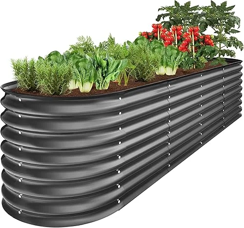 Best Choice Products 8x2x2ft Metal Raised Garden Bed, Oval Outdoor Deep Root Planter Box for Vegetables, Herbs w/ 4 Support Bars, 215 Gal Capacity – Charcoal