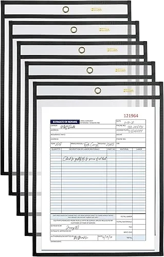 Better Office Products Shop Ticket Holders, 9 x 12 Inches, Both Sides Clear, Stitched Black Edge Trim, 25 Pack