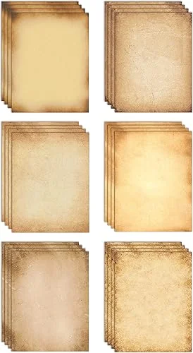 Better Office Products Stationery Paper, 100 Sheets, Aged Look Vintage Antique Old Fashion Parchment Paper, Letter Size 8.5 x 11 inch, Double Sided Printing Paper, 6 Designs, 100 Pack