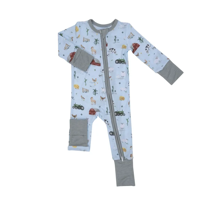 Big Red Barn Blue 2-Way Zipper Romper