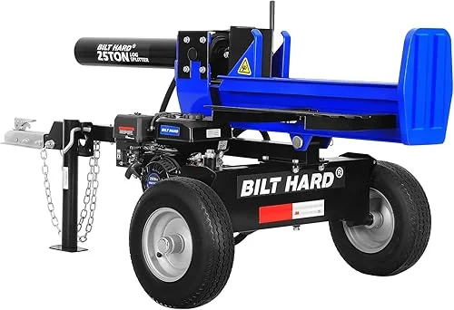 BILT HARD 25-Ton Horizontal/Vertical Log Splitter, Gas Wood Splitter with 209cc OHV Engine, 2′ Ball Coupler, 16′ DOT Tires, 2 Stage Gear Pump, Hydraulic Log Splitter, Firewood Splitting Machine