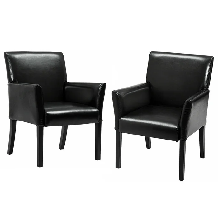 Black Faux Leather Arm Chairs (Set of 2)