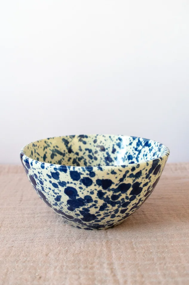 Blue Splatterware Ceramic Salad Bowl