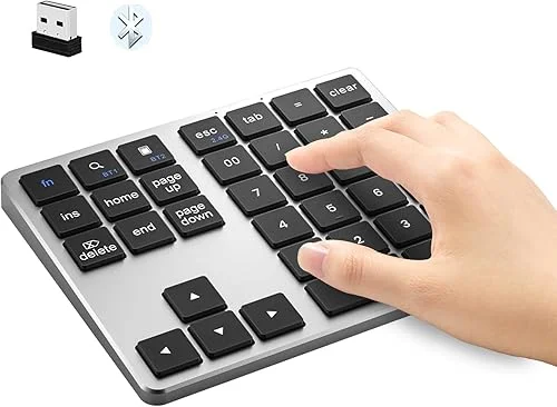 Bluetooth Number Pad, Rechargeable Wireless Numeric Keypad, Three Mode, Slim & Silent Design, 35-Keys External Numpad USB Keyboard for MacBook, iPad, iPhone, iOS, Laptop, Windows, Android, PC