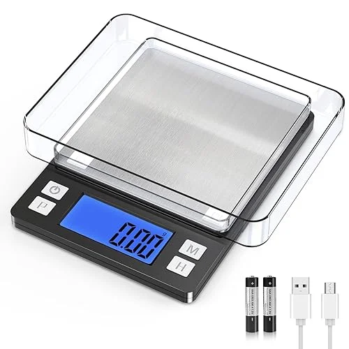 BOMATA 0.01g/1kg Upgraded Small Digital Scale, USB Rechargeable, with Larger Display and Hold,Tare Function, 9 Units, High Precision Digital Scale Grams and oz for Small Item, Kitchen…