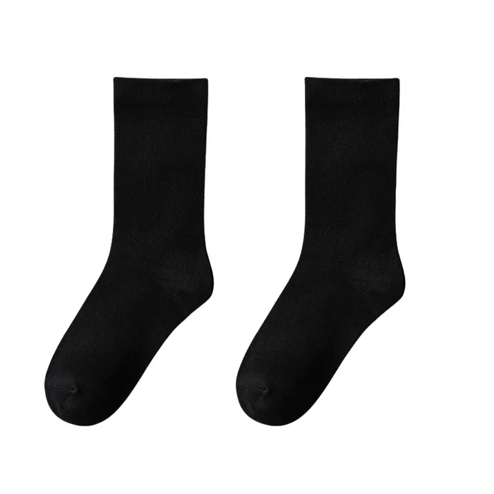 Boneless Pile Socks Breathable Pure Cotton Mid Tube Socks Black One Size 2 Pairs