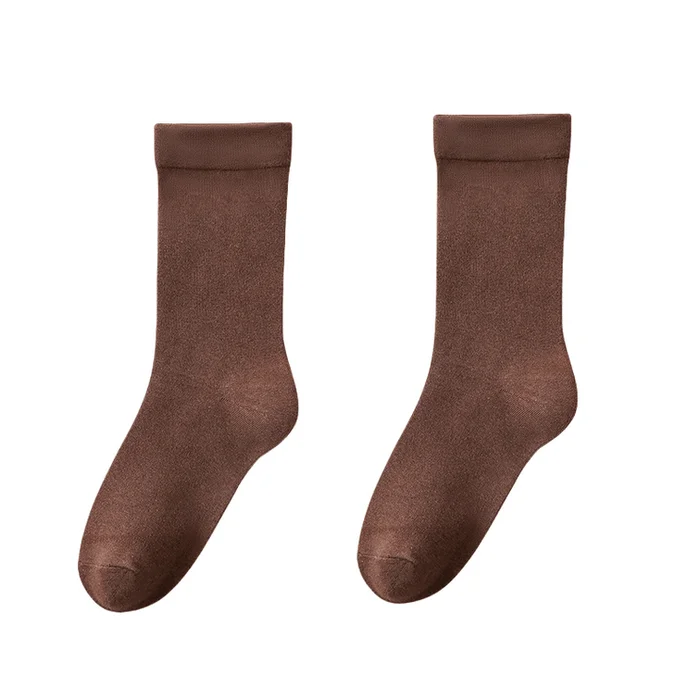 Boneless Pile Socks Breathable Pure Cotton Mid Tube Socks Dark Coffee Color One Size 2 Pairs