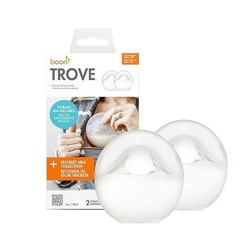 Boon TROVE Silicone Manual Breast Pump with Travel Pouch – Hands Free Breast Pump – Passive Breast Milk Collector Shell for Newborns – Breastfeeding Essentials – 2 Count Clear B11531