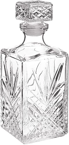 Bormioli Rocco Selecta Collection Whiskey Decanter – Sophisticated 33.75oz Diamond Decanter With Starburst Detailing – For Whiskey, Bourbon, Scotch & Liquor