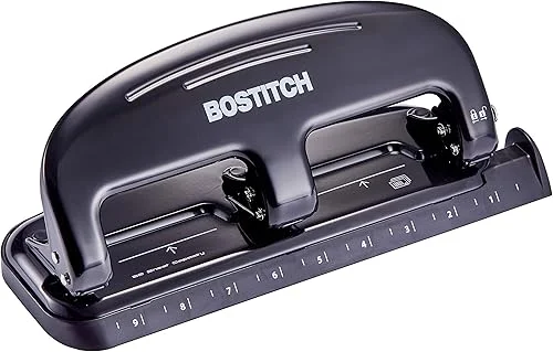 Bostitch Office EZ Squeeze 20 Sheet Standard 3 Hole Punch, Metal Construction, Silver/Black (HP20)
