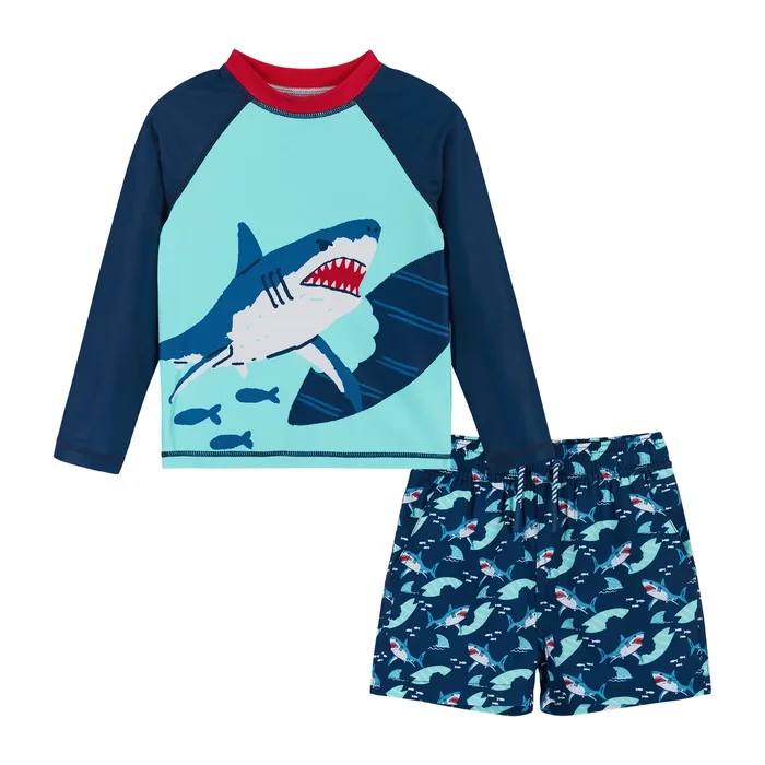 Boys Toddler Shark Raglan Rashguard and Boardshort Set