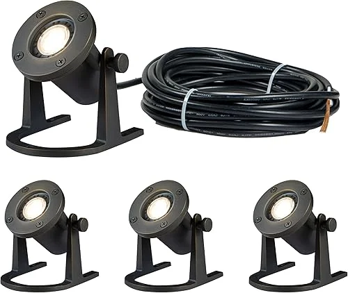 Brass Pond Light 12V – Low Voltage Underwater LED Fountain Lights, IP68 Waterproof Submersible Waterfall Lamp Wired, Outdoor Bronze for Swimming Pool Ponds MR16 Bulb Not Included(4 Pack)