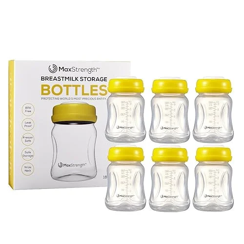 Breastmilk Bottles 6pc Set with Leak Proof Lids, 6.oz 180ml Reusable Wide Neck Bottles Best for Breast Milk Collection & Storage Solution, BPA Free, Fits Spectra & Avent Models
