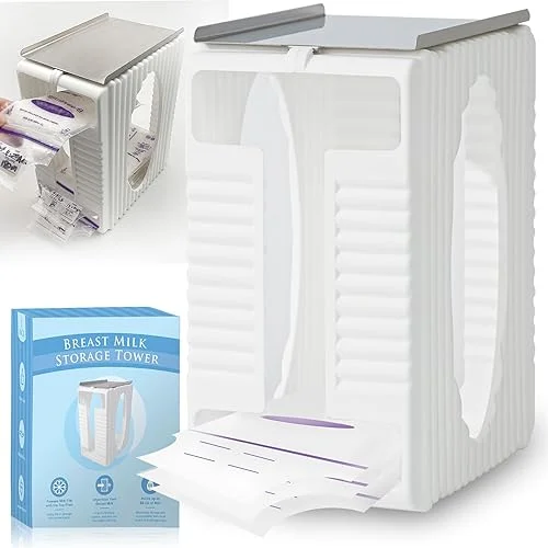 Breastmilk Storage Container for Fridge, Breastmilk Freezer Organizer, Breast Milk Storage Bags Freezer with Metal Quick Freeze Tray, Breastfeeding Essentials