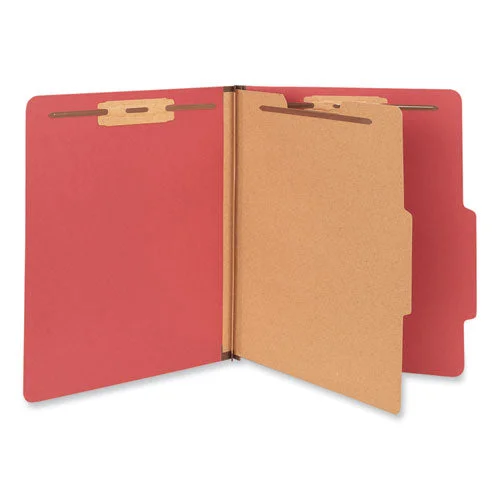 Bright Colored Pressboard Classification Folders, 2″ Expansion, 1 Divider, 4 Fasteners, Letter Size, Ruby Red, 10/box