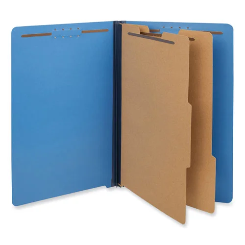 Bright Colored Pressboard Classification Folders, 2″ Expansion, 2 Dividers, 6 Fasteners, Legal Size, Cobalt Blue, 10/box