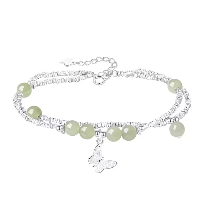 Broken Silver Butterfly Sterling Silver Bracelet Women's Niche Country Style Design Hetian Jade Broken Silver
