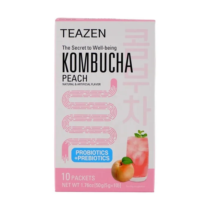 【BTS Favorite】Peach Kombucha Drink Mix – Probiotic Health Beverage, 10 Packets* 0.17oz
