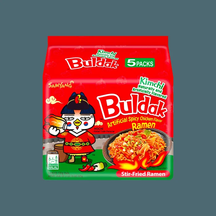 Buldak Noodles Kimchi Hot Chicken Flavor Stir-Fried Ramen 5 Pack 675g【Trending on TikTok】