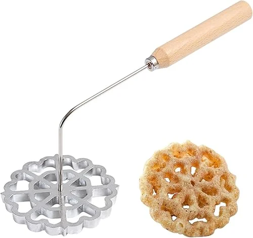 Bunuelos Mold with Handle Rosette Iron Molds,Waffle Rosettes Molds 4.8inch Aluminum Alloy Waffle Molds Achappam Molds Funnel Cake Ring Bunuelo Maker Tools for Baking