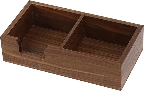 Buqoo 2in1 Wood Sticky Note Holder, Memo Cube Holder for Desk Organization (Black Walnut)