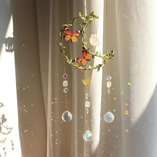 Butterfly Crystal Sun Catcher Hanging Good Luck Charms Suncatcher Room Decor Prism Rainbow Maker for Windows Home Office, Blessed Gift Ideas for Chrismas Thanksgiving Birthday