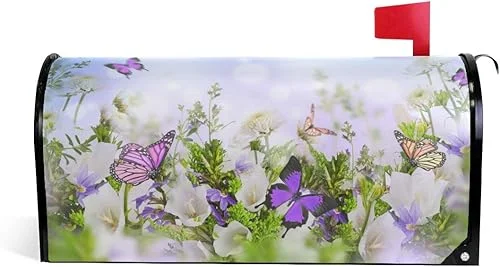 Butterfly Flying Flowers Garden Magnetic Mailbox Cover MailWraps Garden Yard Home Decor for Outside Standard Size-18’x 20.8′
