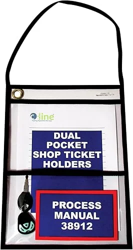 C-Line Stitched Dual Pocket Shop Ticket Holder with Hanging Strap, Both Sides Clear, 9 x 12 Inches, 15 per Box (38912)