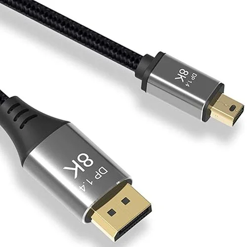 CABLEDECONN 2M 6.6FT Mini DP to DisplayPort 8K Cable 8K(7680×4320)@60Hz 4K@144Hz Display Port 1.4 Bi-Directional Transmission DP to Mini DisplayPort 8K