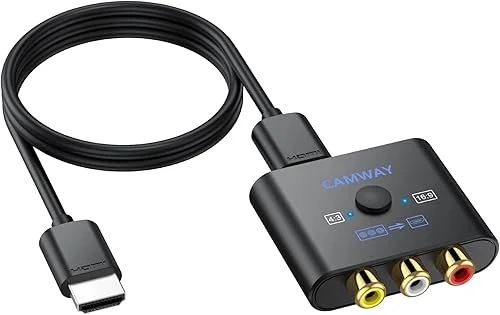 CAMWAY RCA to HDMI Converter – 16:9/4:3 Conversion 1080P AV to HDMI Adapter for Wii/PS1/PS2/N64/X-box/DVD/VCR,Composite CVBS Video Audio Converter with HDMICable Supports PAL,NTSC