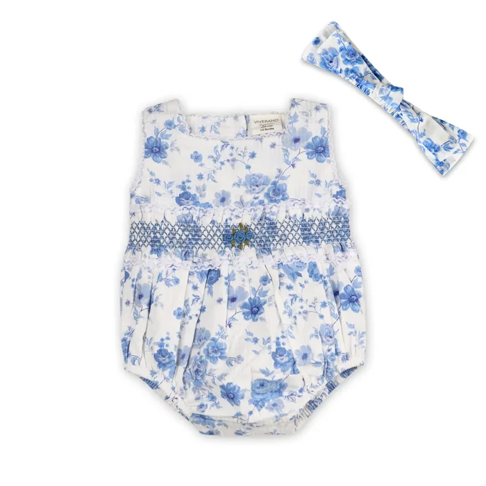 Capri Seersucker Baby Bubble Romper + Headband (Organic)