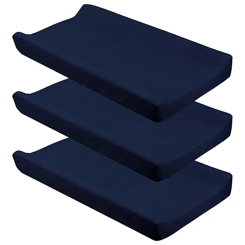 CaSaJa Navy Diaper Changing Pad Cover with Strap Holes Set of 3, Snug Fit 4-Sided Contoured Changing Table Pad 16×31 16×32, Fitted Change Pad Sheet for Baby Boy, 100% Silky Soft Microfiber