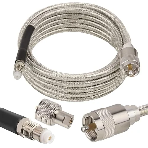 CB Coax Cable,RG8x Coaxial Cable 10ft,RG8X Stranded Core CB Antenna Cable with PL-259 and FME/PL259 Male Connector,Low Loss CB Radio HAM Radio Coax Cable-10 Foot
